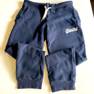 Superdry - Men’s XL navy blue drawstring sweatpants with side pockets.